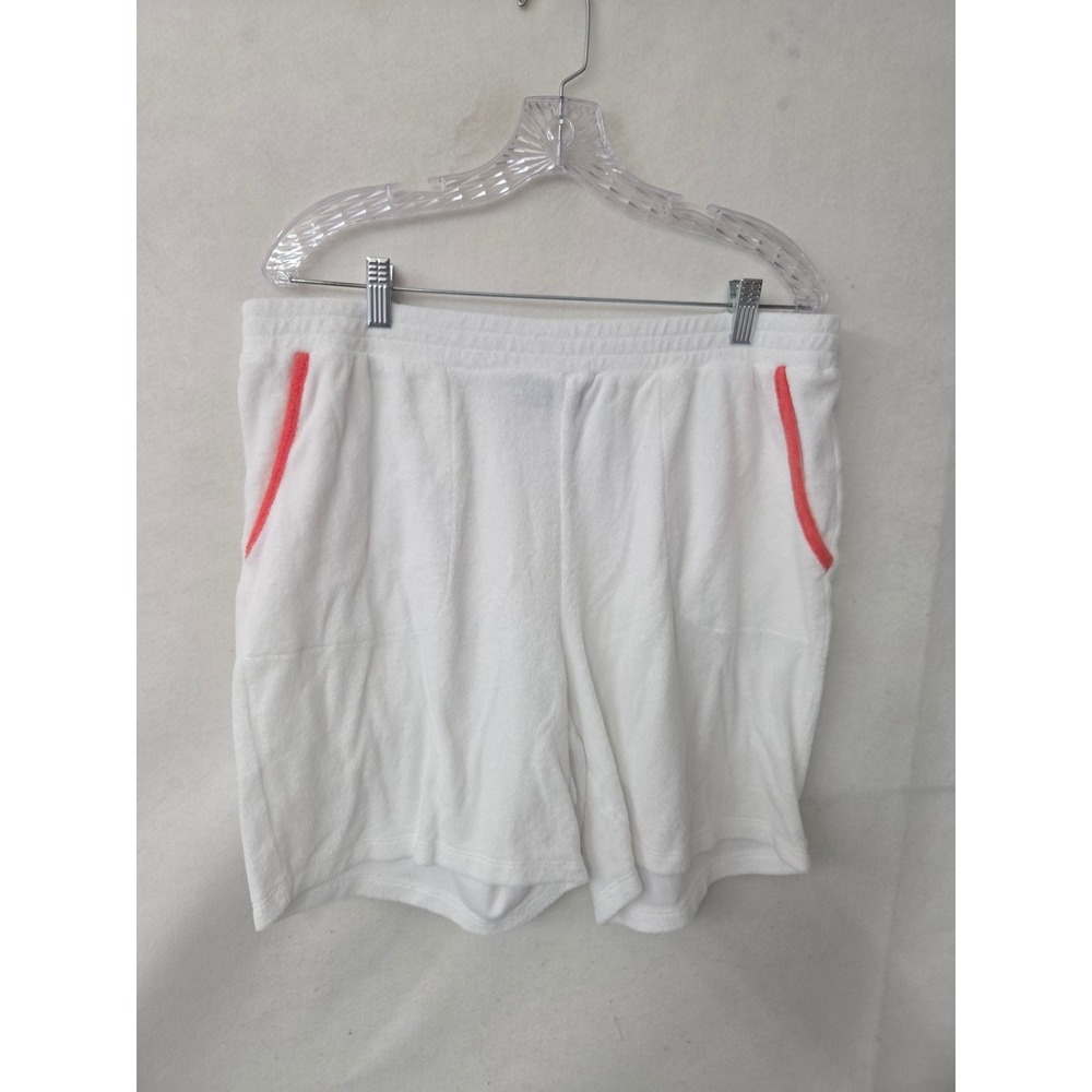 d&co. Beach White Terry Cloth Shorts Coral Trim Pockets A602674 Womens Large